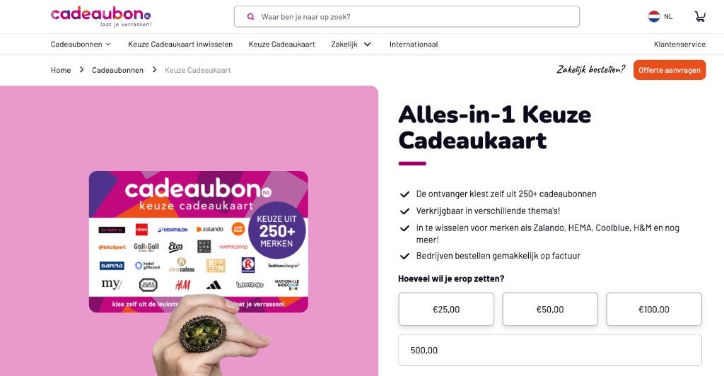 Cadeaubon met 500,- euro tegoed, Eén persoon, Cadeaubon, Overige typen