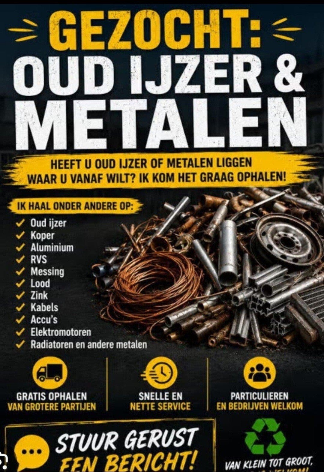 Oud ijzer en metalen gezocht - Gratis ophalen!, Ophalen of Verzenden, Gebruikt, IJzer