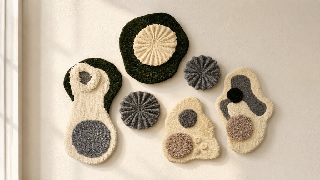 Uniek getuft wandkleed | Duurzame textielkunst, Huis en Inrichting, Woonaccessoires | Wanddecoraties, Verzenden, Geluiddempend