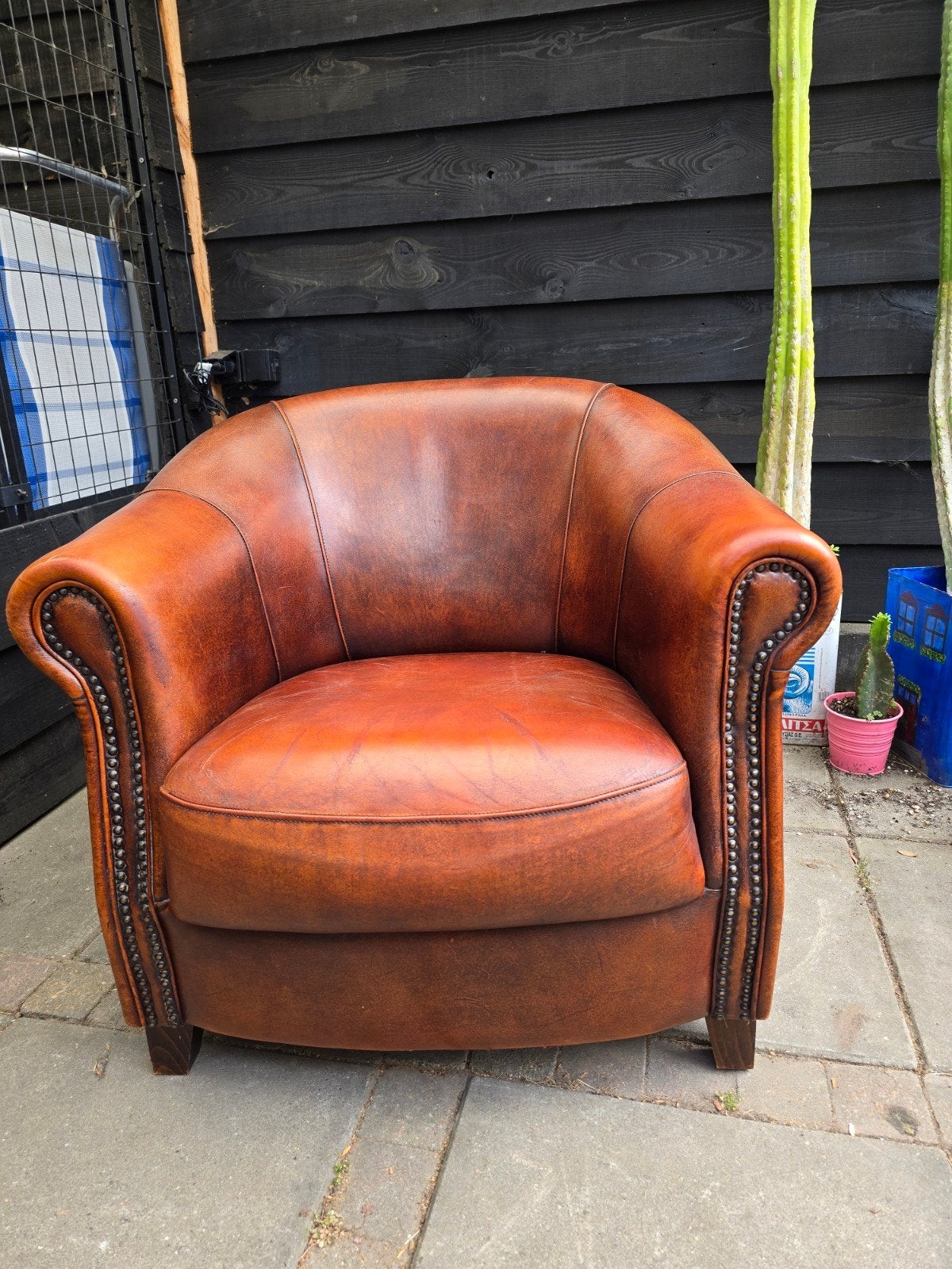 Schapenleer club fauteuil Joris design, Ophalen, Klassiek,industrieel, 50 tot 75 cm, Leer