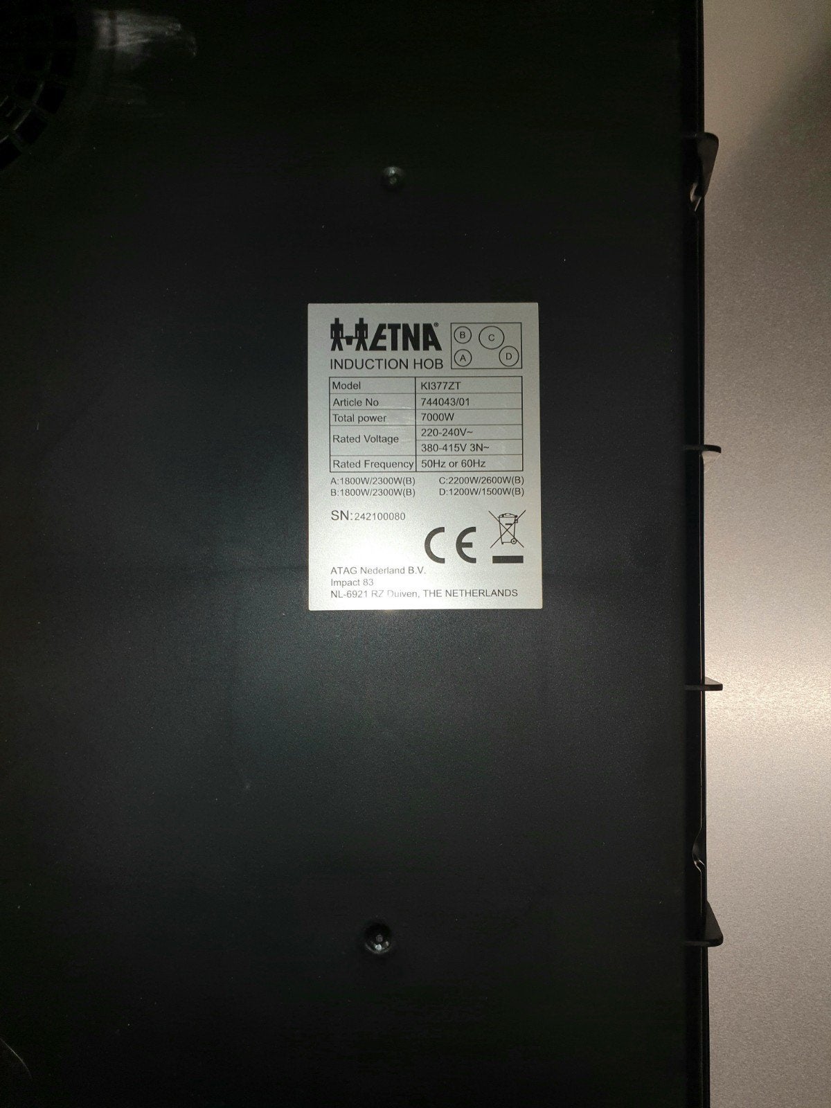 Etna inductie kookplaat 4 pits., Witgoed en Apparatuur, Kookplaten, Ophalen, 4 kookzones, Zo goed als nieuw, Inductie