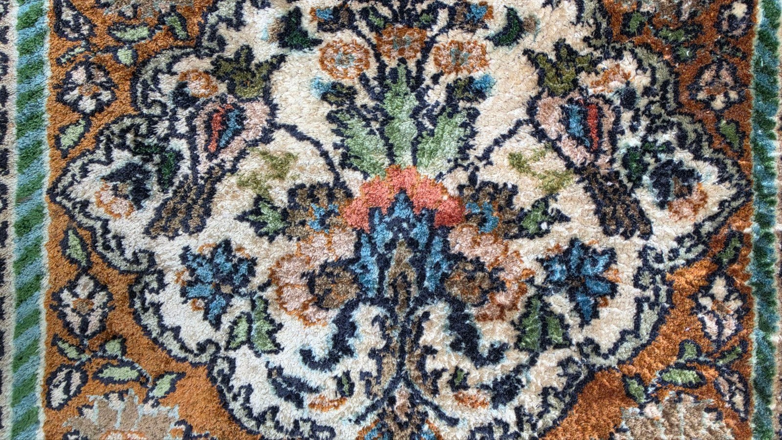 Handgeknoopt oosters Zijde Kashmir tapijt square 40x40cm, Vintage, Perzisch, Oosters, Minder dan 50 cm, Gebruikt, Vierkant