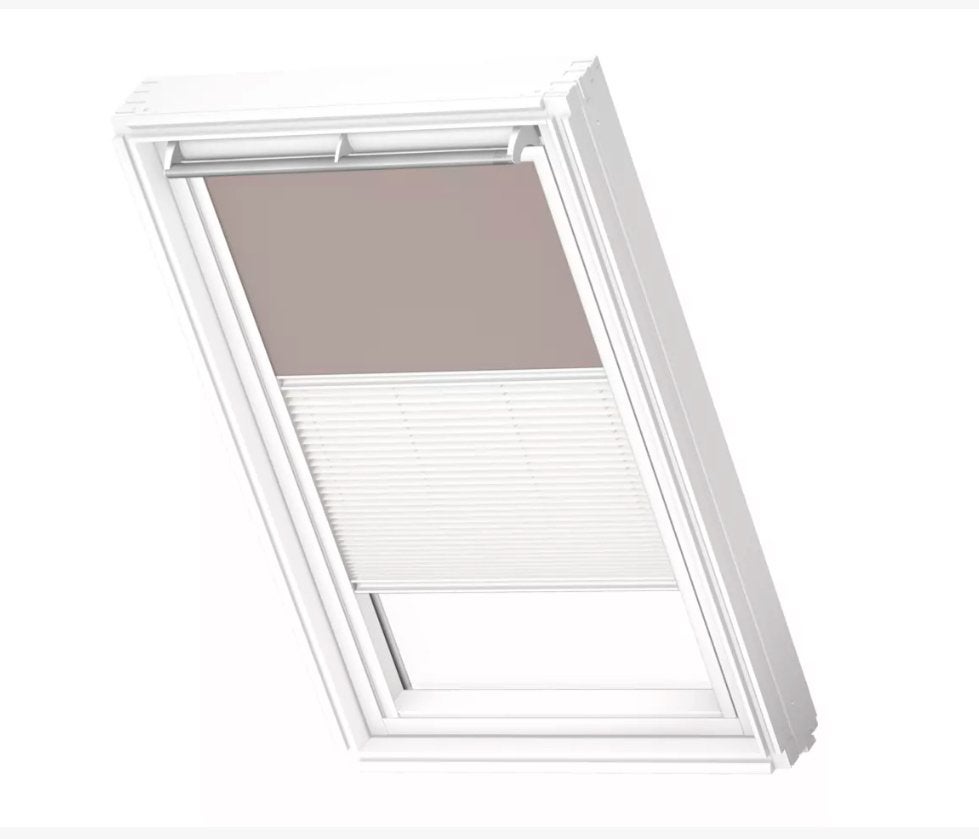 Velux Verduisterend Rolgordijn + Plissé - Light Taupe/White, Ophalen, Nieuw, Wit, 50 tot 100 cm