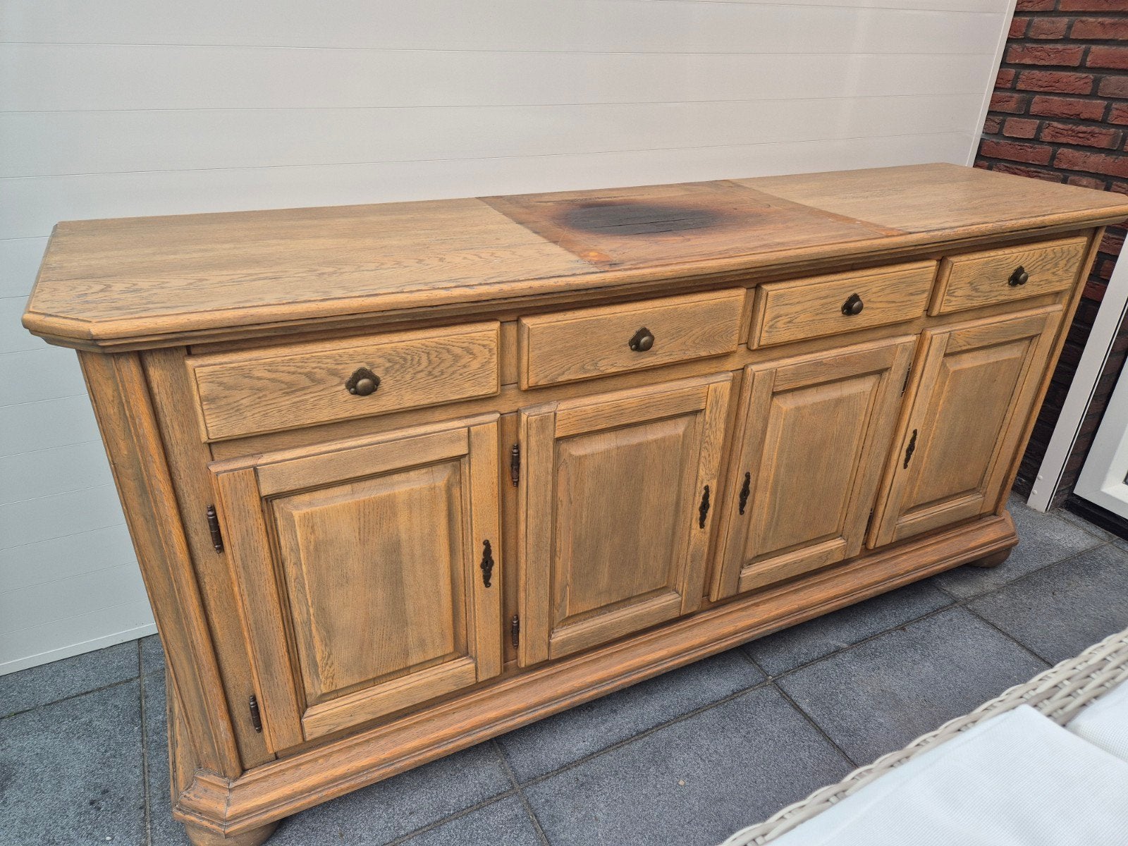 Dressoir eikenhout, 204 cm breed - opknapper, Ophalen, Gebruikt, Eikenhout, 200 cm of meer