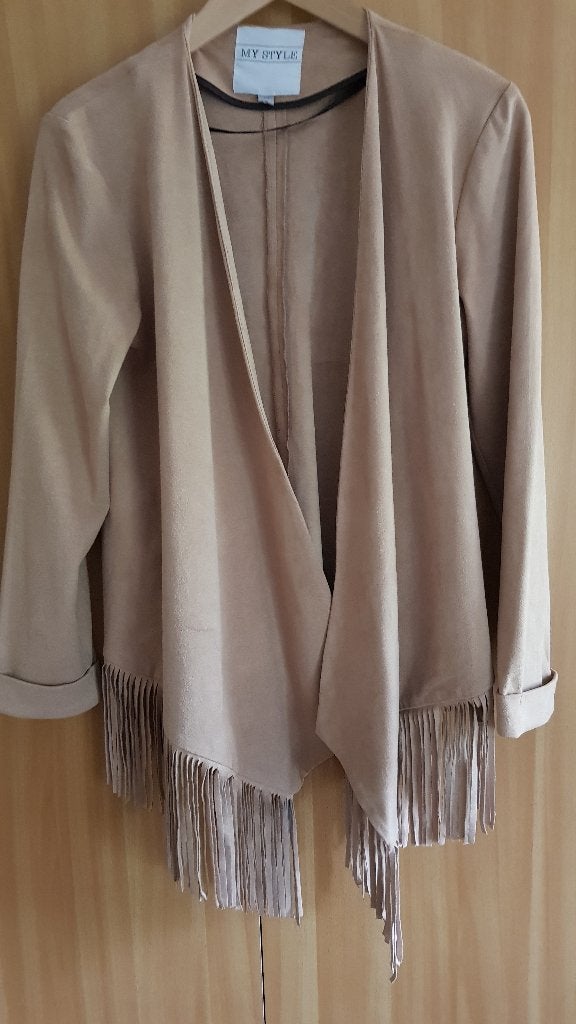 Taupe suède jasje My Style!!, Kleding | Dames, Ophalen of Verzenden, Zo goed als nieuw, Maat 38/40 (M), Beige