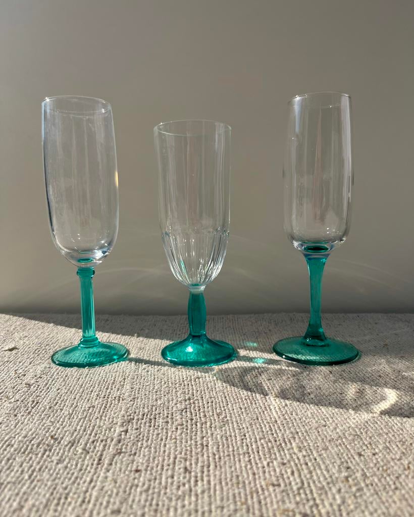 Champagne blauwe voet licht blauw proosten servies, Overige typen, Ophalen of Verzenden, Zo goed als nieuw, X