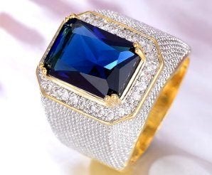 Blauwe zirkoon heren 925 zilveren met goud verguld ring, 20 of groter, Heer, Nieuw, Ophalen of Verzenden