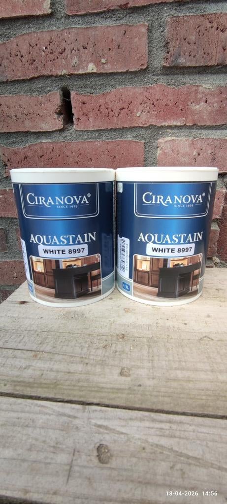 2x 1L Ciranova Aquastain White 8977 Watergedragen Beits, Wit, Nieuw, Beits, Ophalen of Verzenden