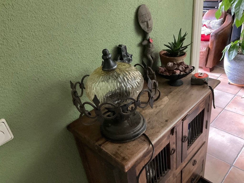 Oude plafonniere smeedijzer /glas, Ophalen