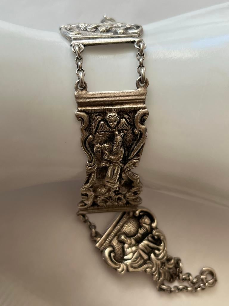 Antieke zilveren armband met kerkboek slot, gekeurd, 20 cm, Antiek en Kunst, Verzenden, Zilver