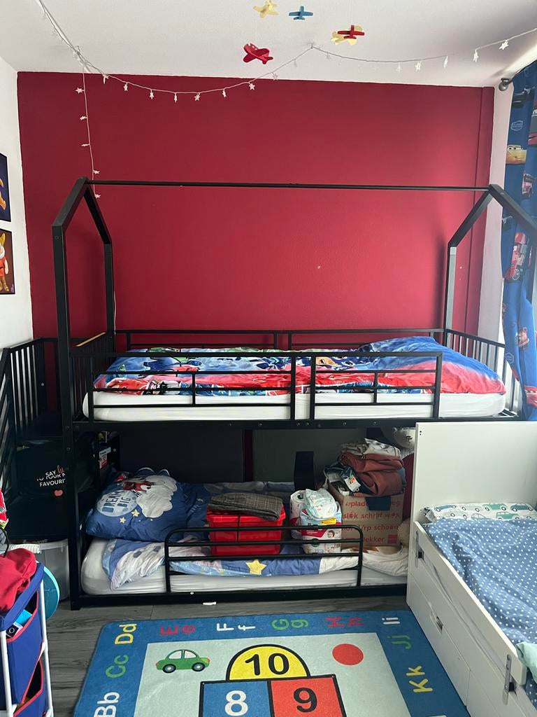 Sweiko 90*200cm Stapelbed, Ijzeren frame met Glijdende trap,, Kinderen en Baby's, Kinderkamer | Stapelbedden en Hoogslapers, Ophalen