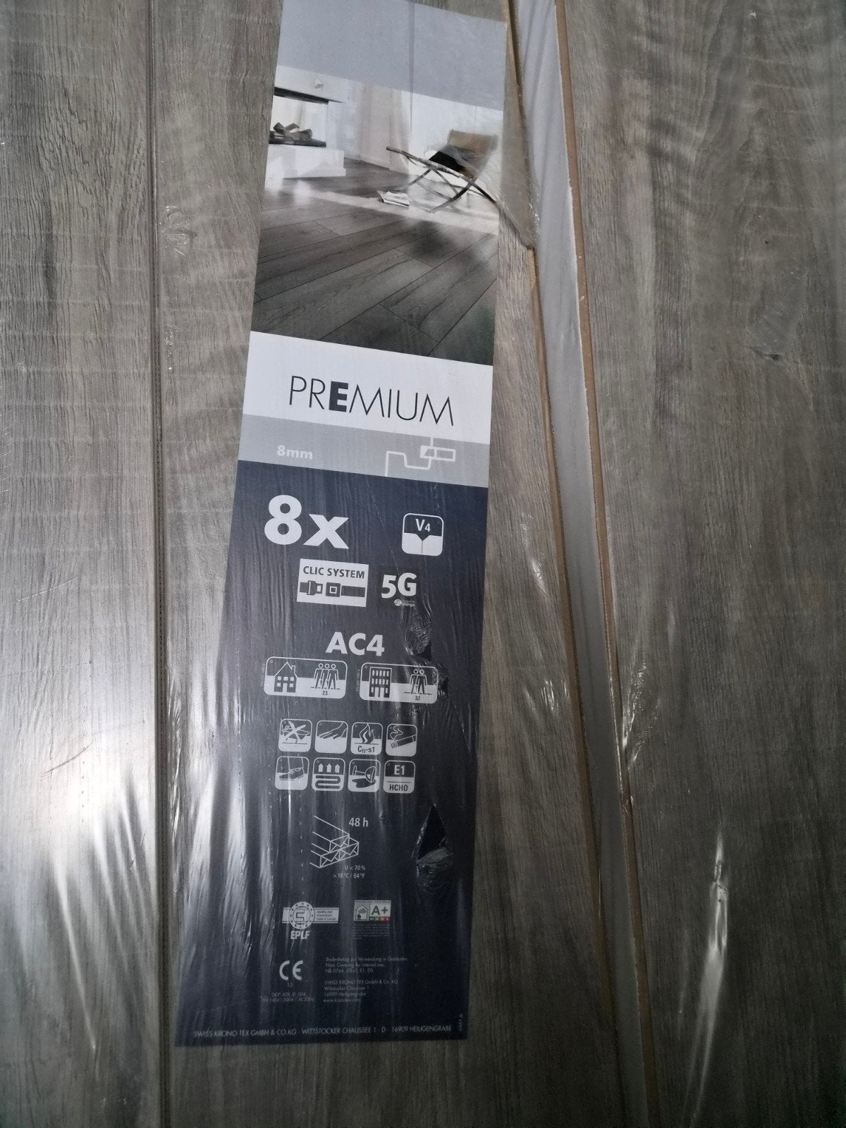 Laminaat premium Gala Oak Grey 8mm AC4 - 2,694 m² per pak, Ophalen, 50 tot 150 cm, Nieuw, Minder dan 5 m²
