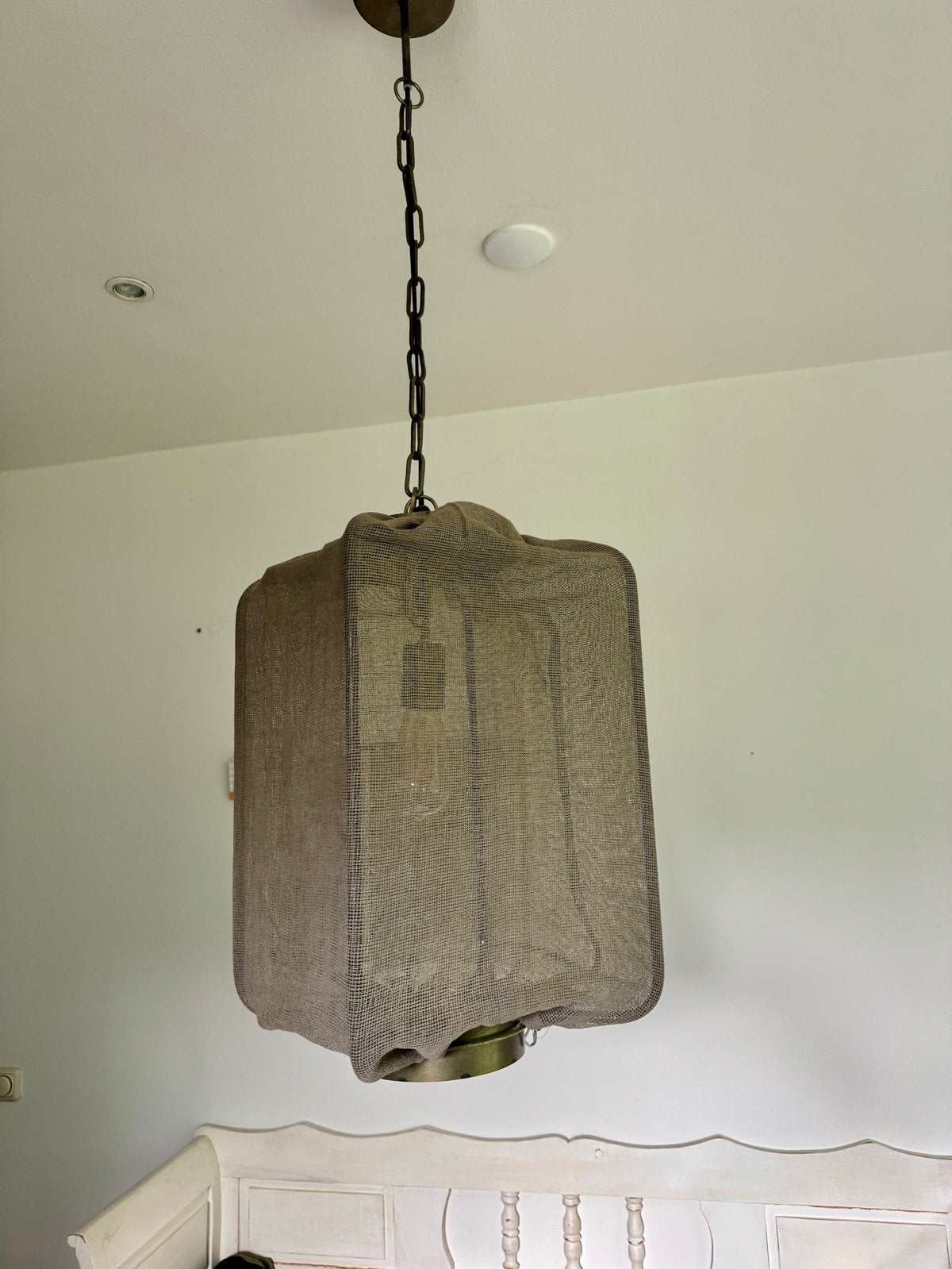 2x PTMD Kyla Hanglamp Grijs Gaasdoek Dimbaar H50cm, Ophalen, Zo goed als nieuw, Textiel