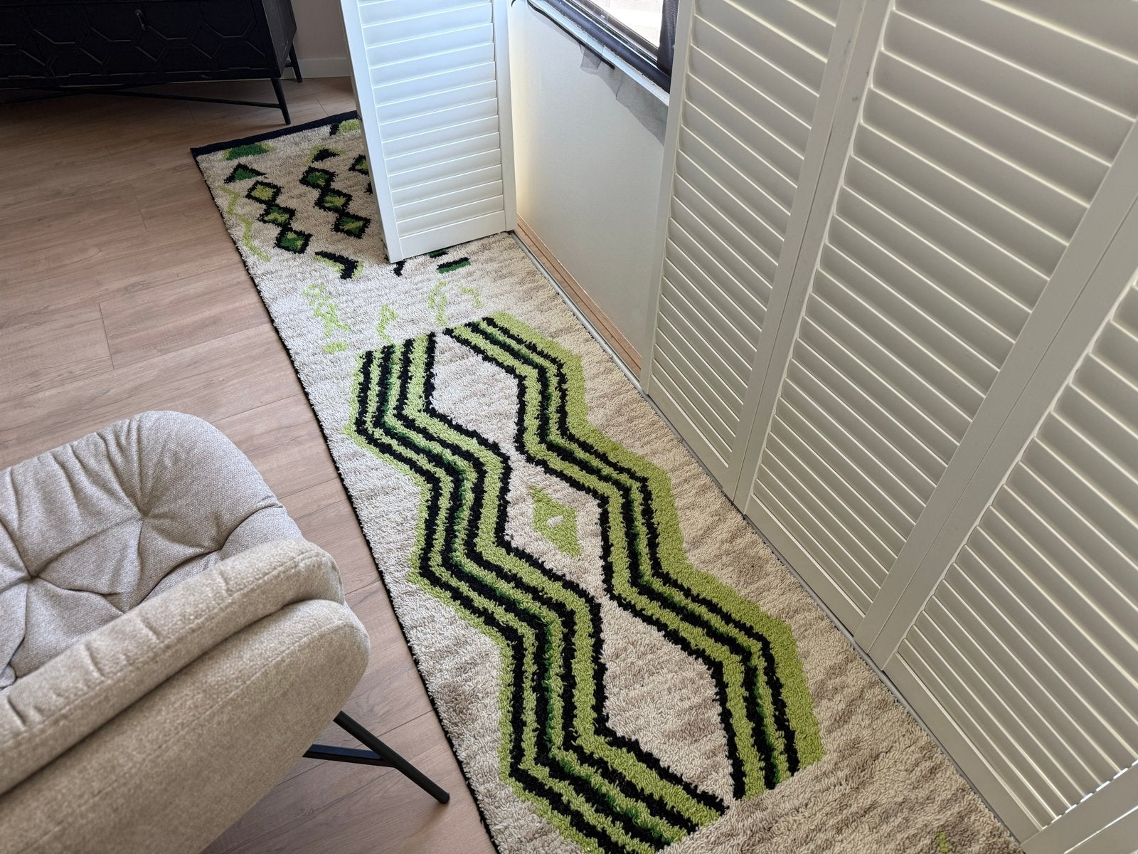 HKliving Handgeweven Wollen Loper - Beige Groen (80x380cm), Huis en Inrichting, Stoffering | Tapijten en Kleden, Beige, 200 cm of meer