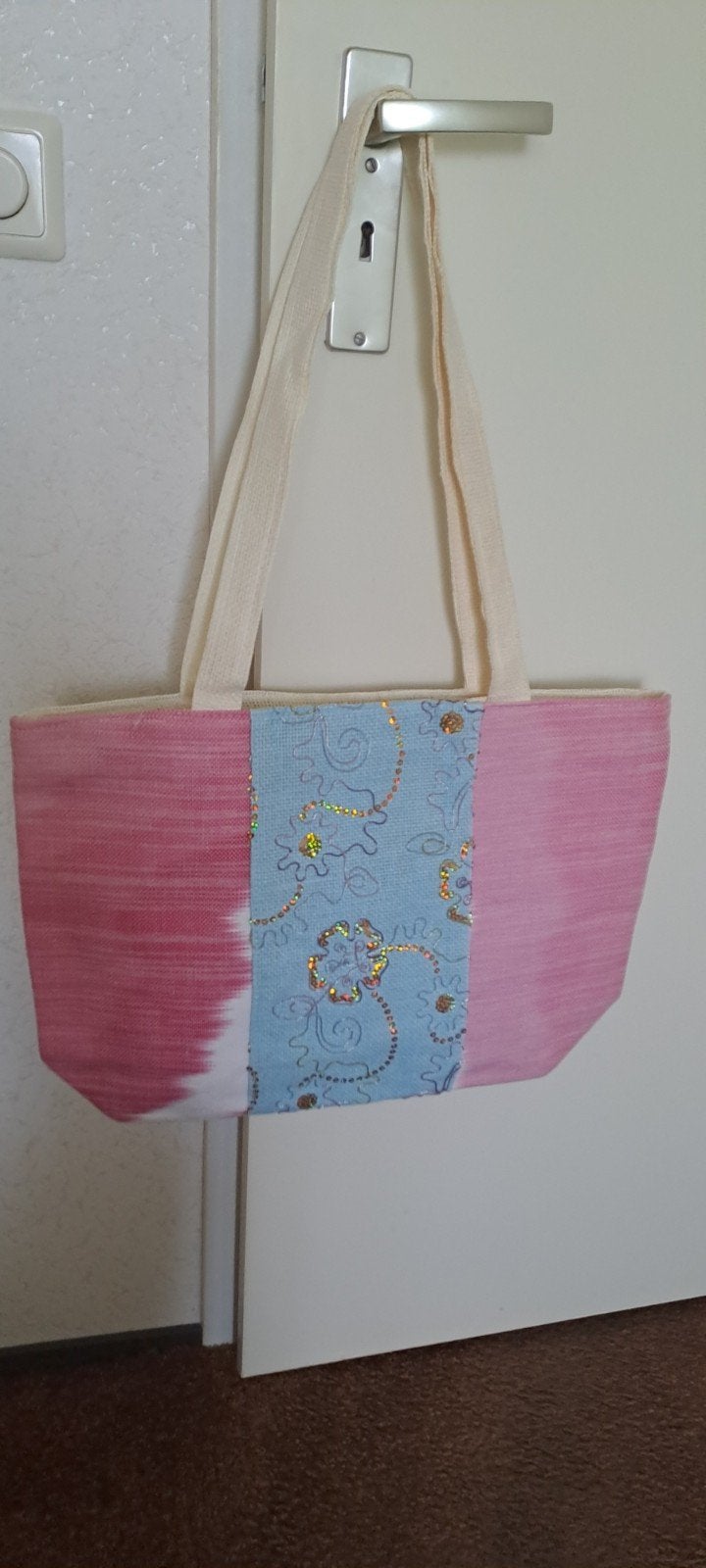 Rieten strandtas met pailletten, 47cm., Ophalen of Verzenden, 30 cm of meer