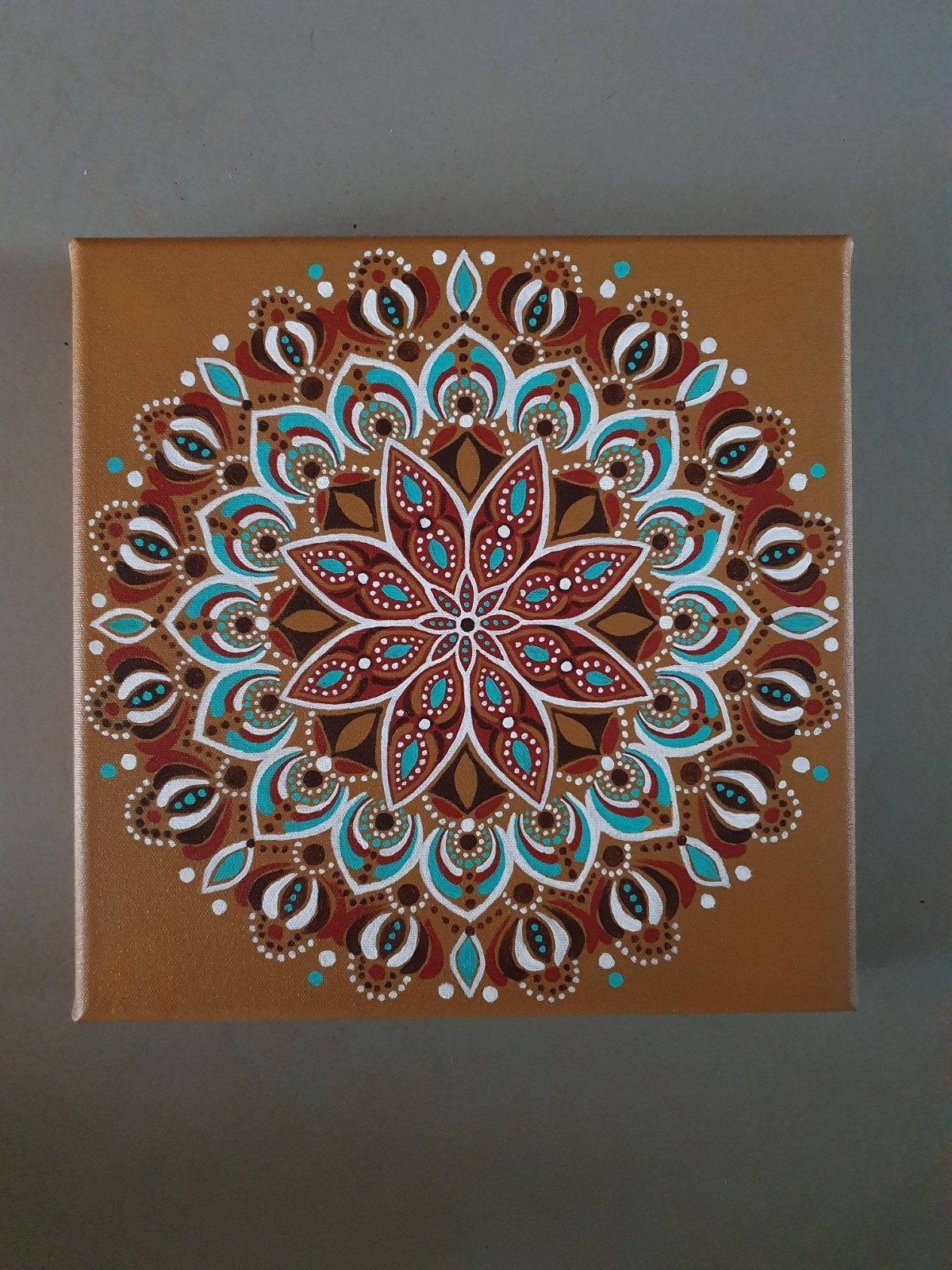 acrylverf schilderij mandala 30x30cm 3D doek, Ophalen of Verzenden