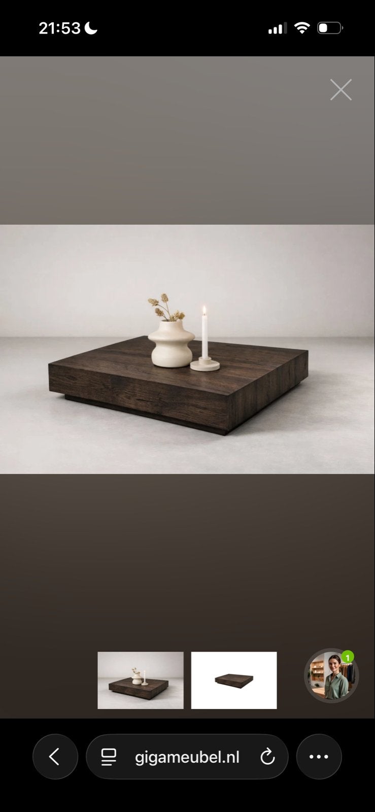 Vierkante salontafel van donker hout, bruin, walnoot, Ophalen, Vierkant, Nieuw, 50 tot 100 cm