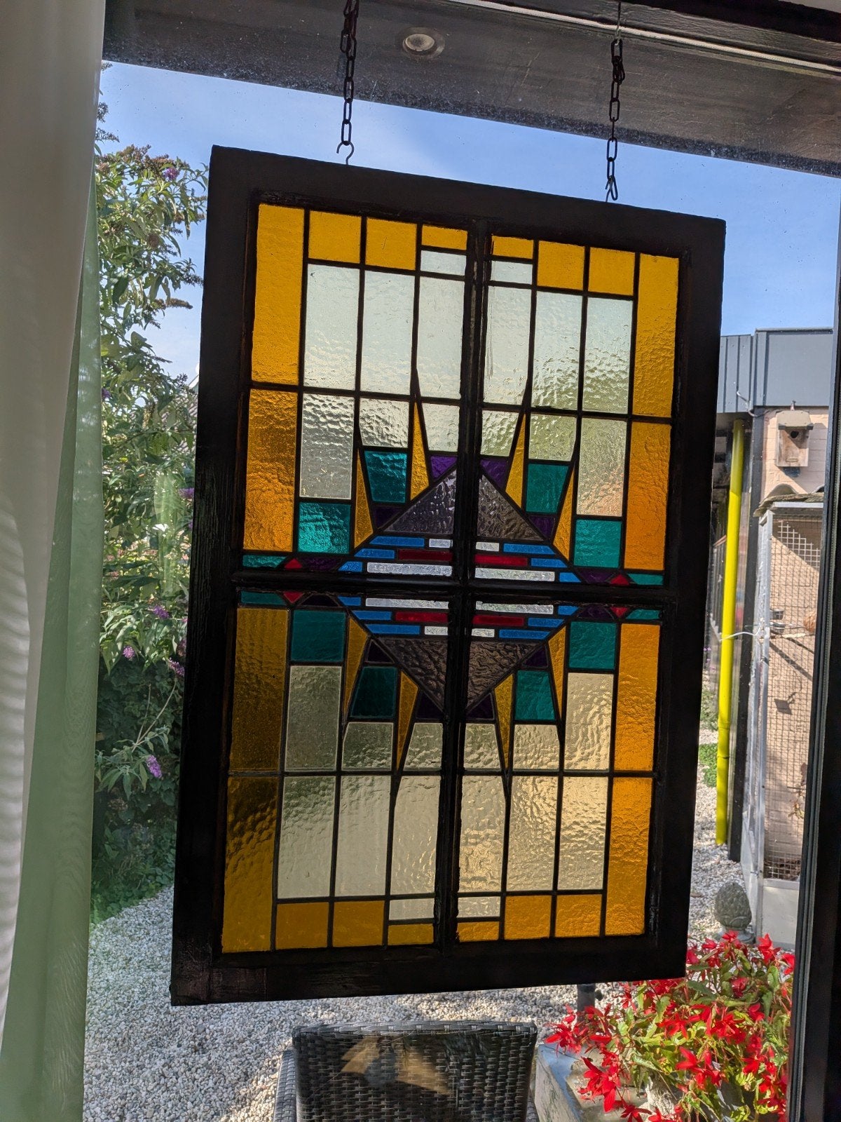 Uitzonderlijk glas-in-lood raam – Art Deco – 110  73, Antiek en Kunst, Ophalen