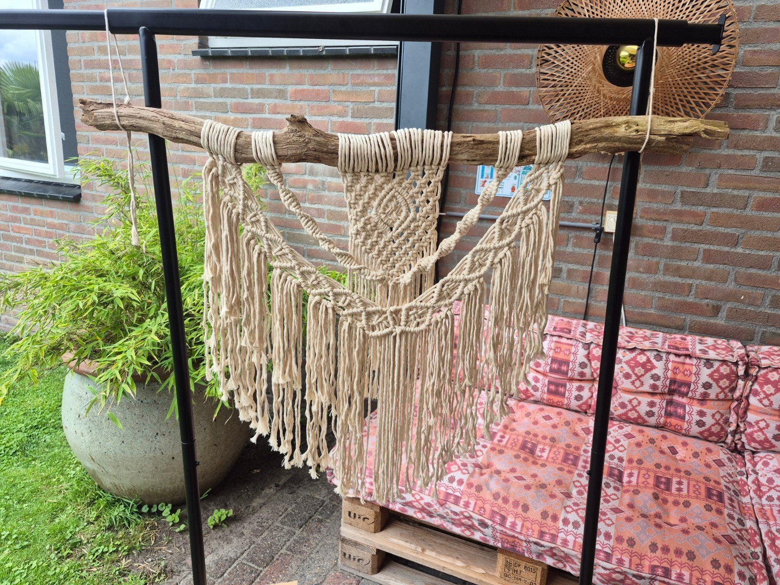 Nieuwe Macrame Wandhanger van Gerecycled Katoen - Naturel, Beige, Textiel, Nieuw, Ophalen of Verzenden