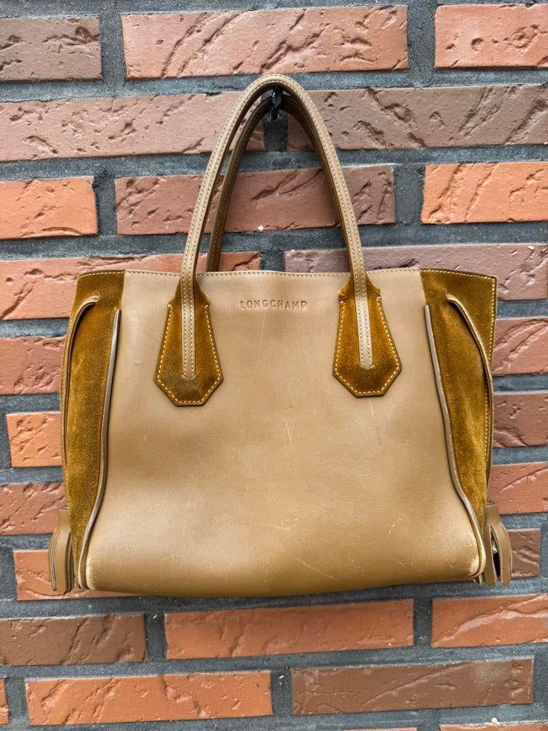 Longchamp Penelope tas camel kleur, leer/suede., Verzenden, Gebruikt, Bruin, Handtas