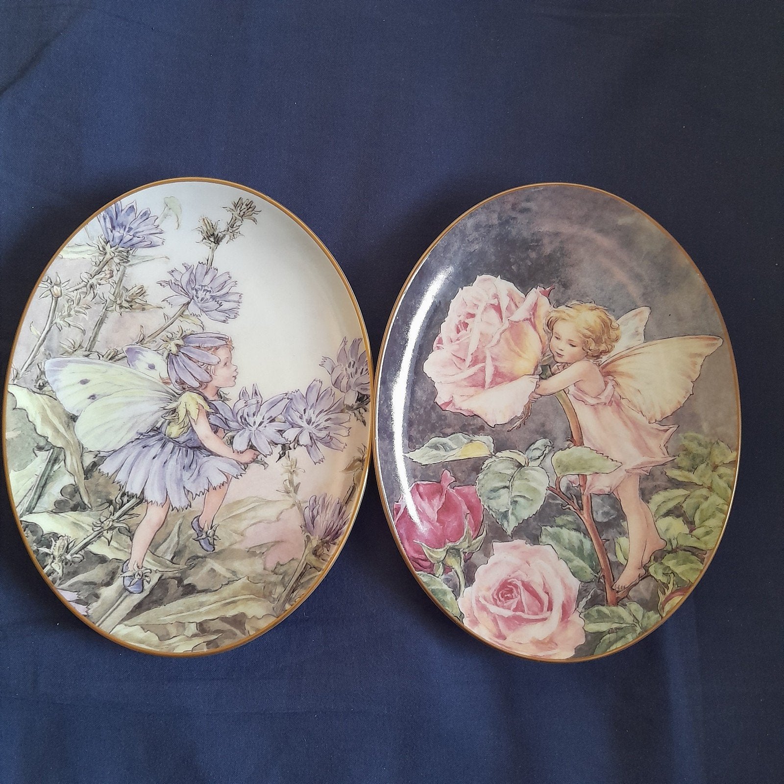 Flower Fairies sier bord 2x Rose en Chicory Fairy, Ophalen of Verzenden, Zo goed als nieuw, Porselein, Bord of Schaal