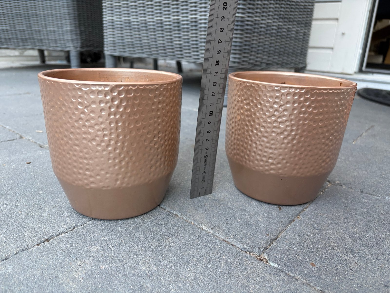 Set 2 rosé gouden bloempotten plantenpotten potjes, Gebruikt, Rond, Binnen, Minder dan 40 cm