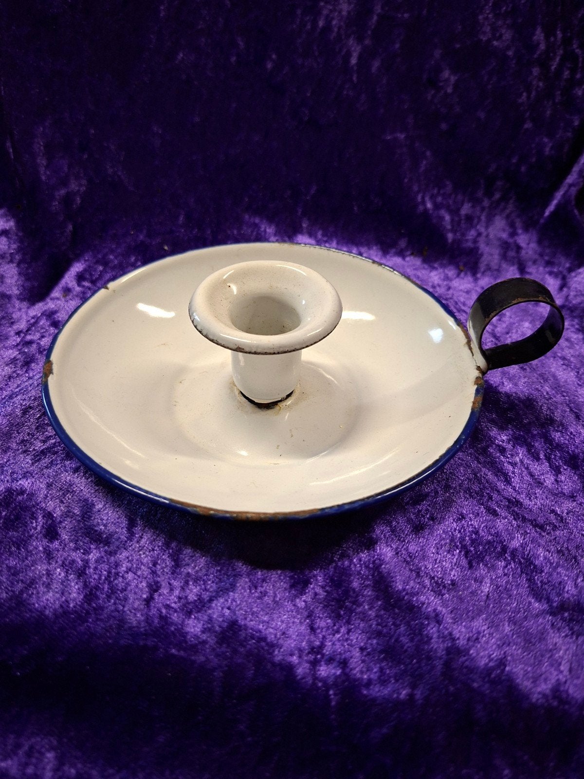 Vintage Wit Emaille Blaker met Blauwe Rand – 15cm, Ophalen of Verzenden