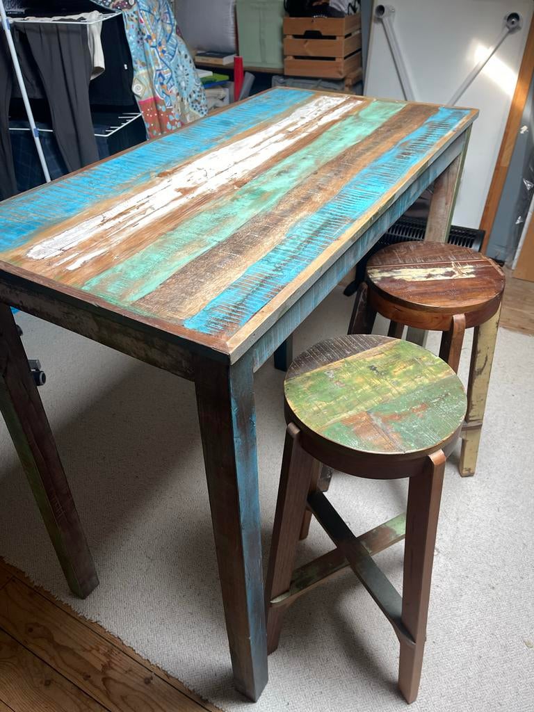 Bartafel met 2 krukken, Huis en Inrichting, Ophalen, Zo goed als nieuw, 90 cm of meer, Hout