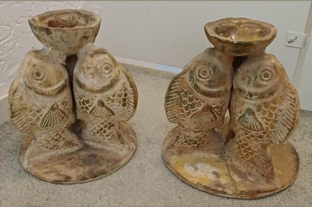 Antieke Vissen Kaarsenhouders - Set van 2, Ophalen of Verzenden, Koper of Brons
