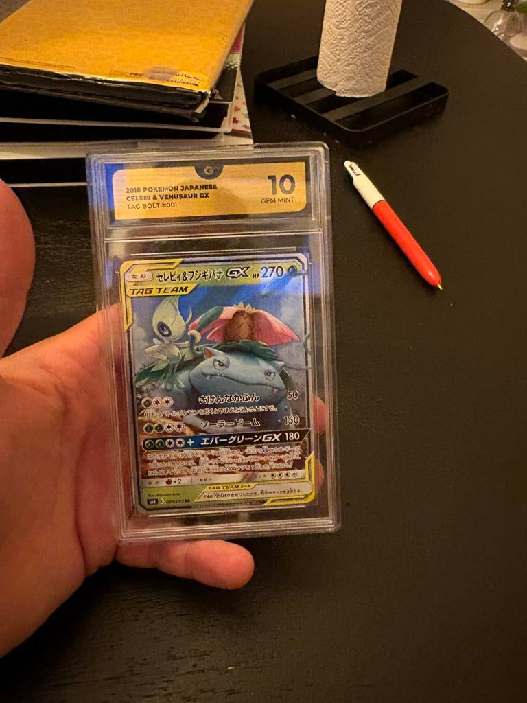 Venusaur en celebi gx grade 10, Ophalen of Verzenden, Zo goed als nieuw, Meerdere kaarten, Foil