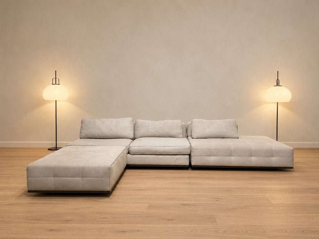NIEUW GESTOFFEERD Minotti Lawrence Hoekbank + GARANTIE
