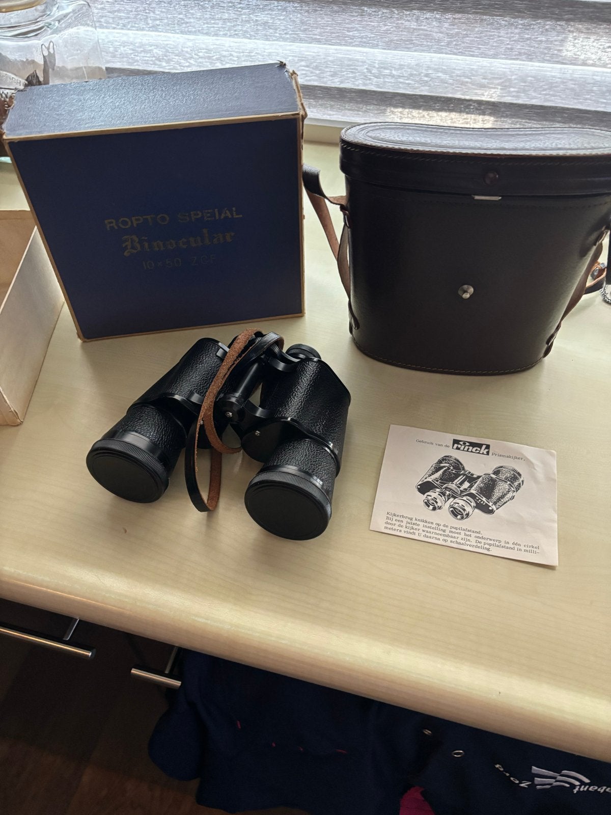 Ropto Special Binocular 10x50 ZCF met leren tas, Overige merken, Overige typen, Ophalen, Gebruikt