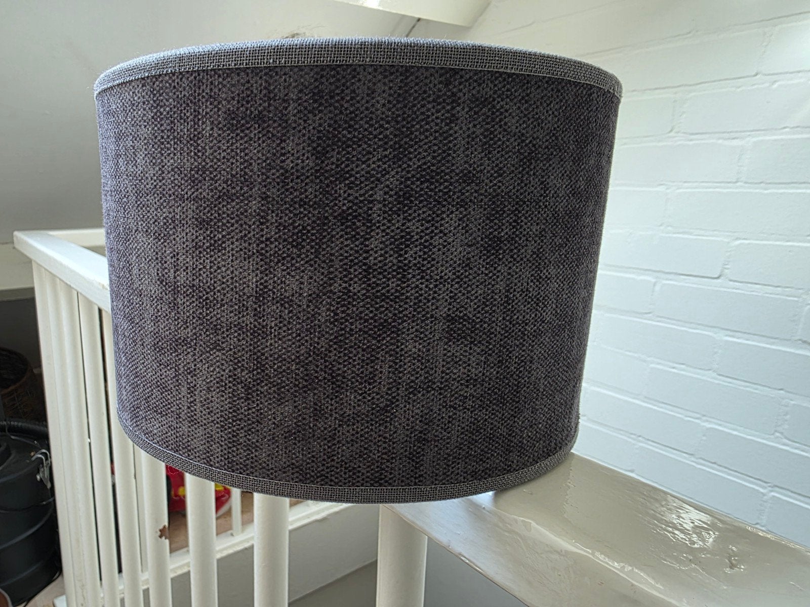 Stijlvolle cilinder lampenkap - Grijs /bruin textiel (20x13, Ophalen, Zo goed als nieuw, Rond, Textiel