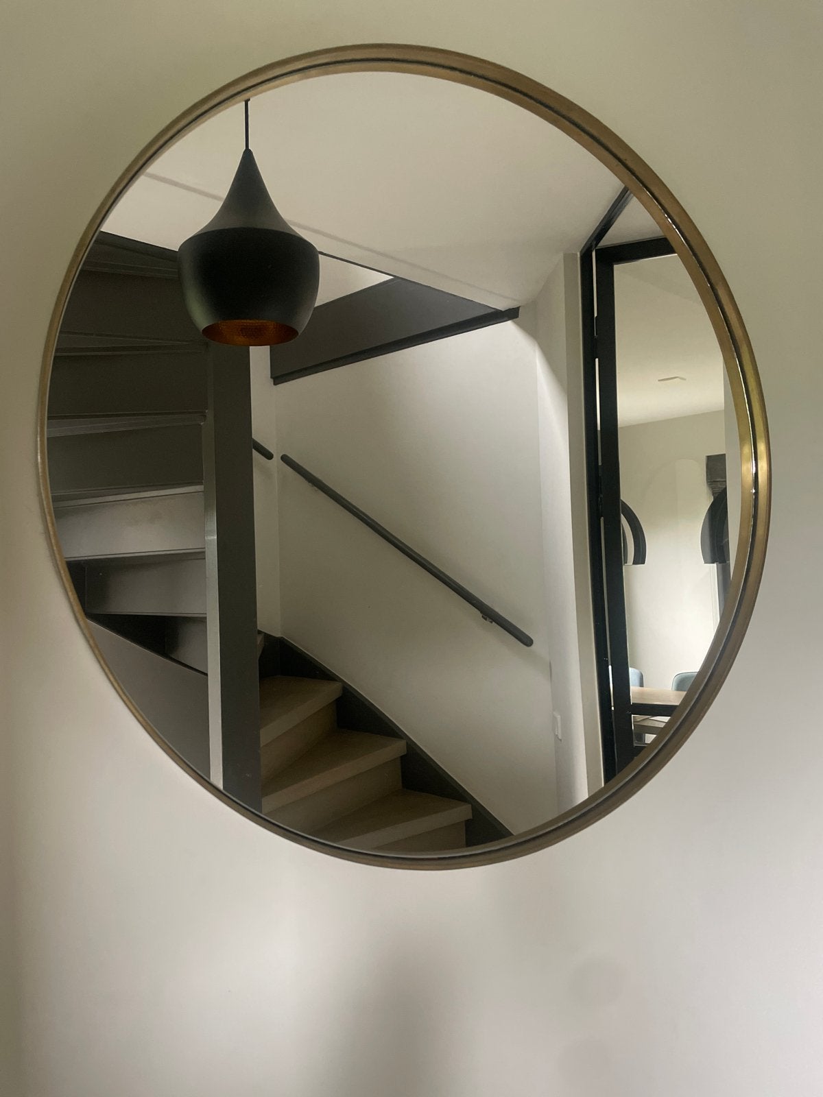 Ronde spiegel met gouden rand - Diameter 71cm, Ophalen, Rond, Zo goed als nieuw, Minder dan 100 cm