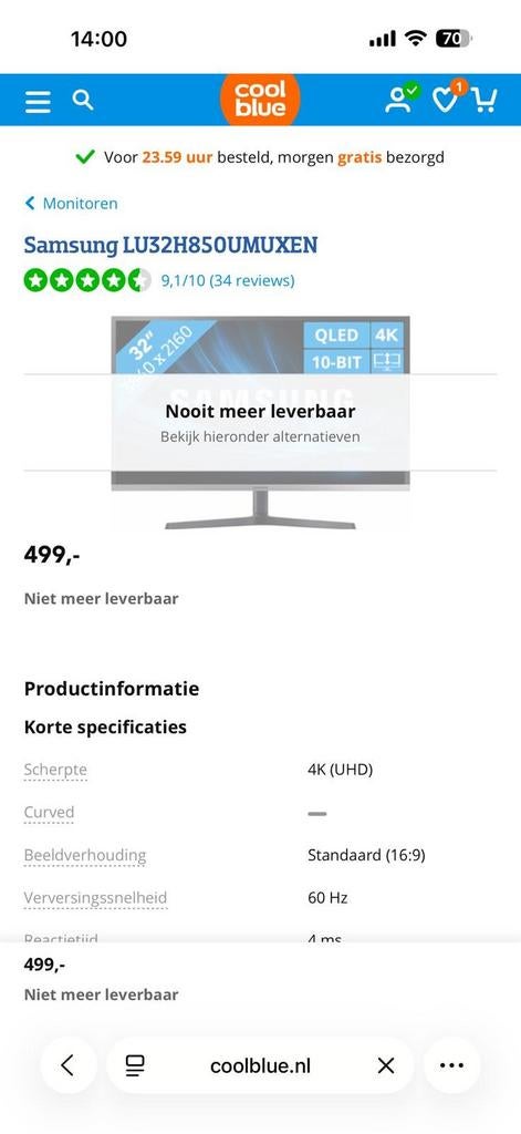 Samsung LU32H850UMUXEN 32 inch 4K QLED monitor, Computers en Software, Monitoren, Ophalen