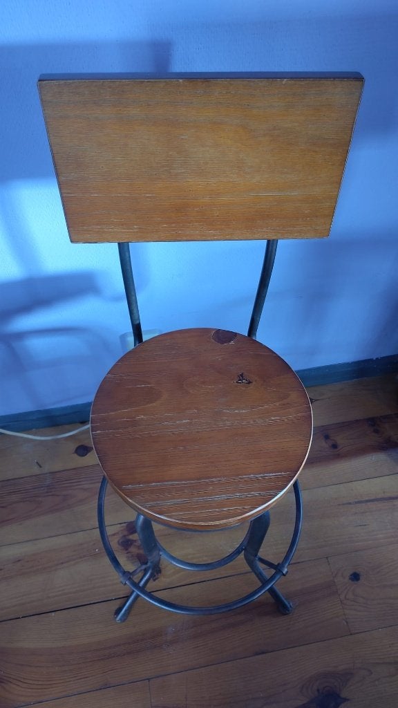 Vintage industriële atelierkruk barkruk draaibaar kruk, Ophalen, Draaibaar, Gebruikt, 60 tot 90 cm