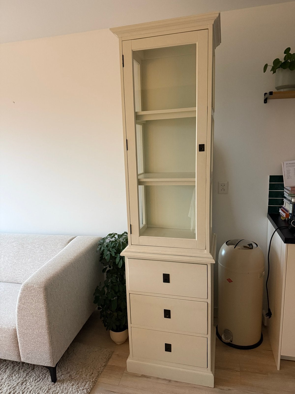 2-delige kast met vitrine en lades, Ophalen, Gebruikt, 200 cm of meer, 50 tot 100 cm