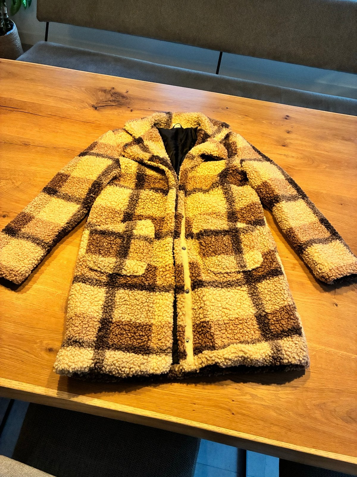Hema geruite teddy jas maat 146/152, Ophalen of Verzenden, Zo goed als nieuw, Jongen of Meisje, Jas