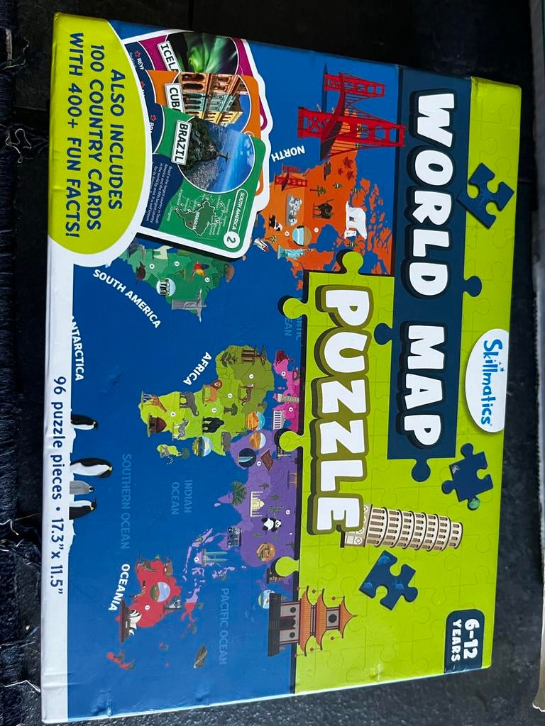 Skillmatics Wereldkaart Puzzel met 100 Landkaarten, Ophalen, Zo goed als nieuw, 6 jaar of ouder