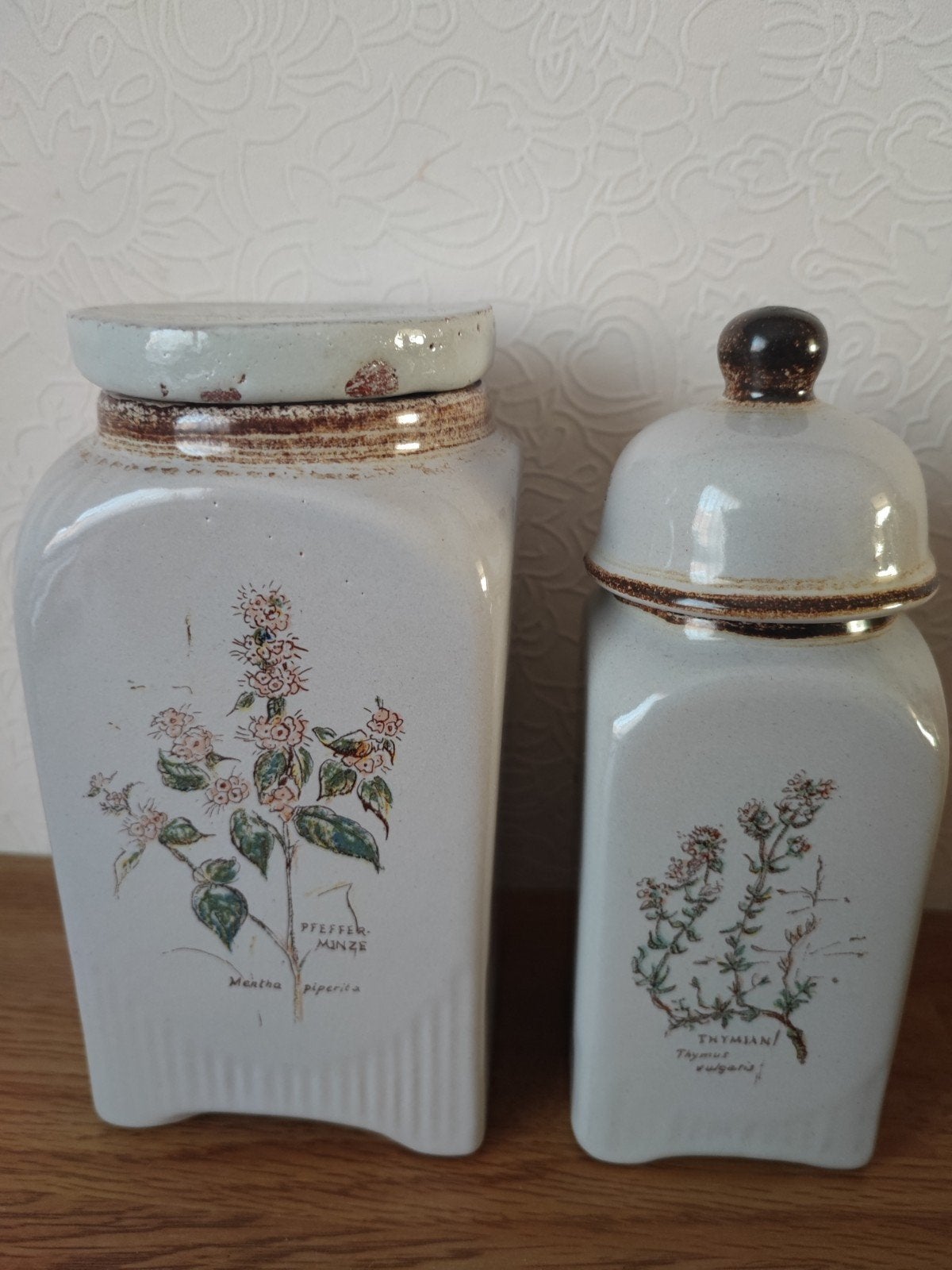 Vintage kruidenpotten set - Munt en Tijm, Ophalen of Verzenden