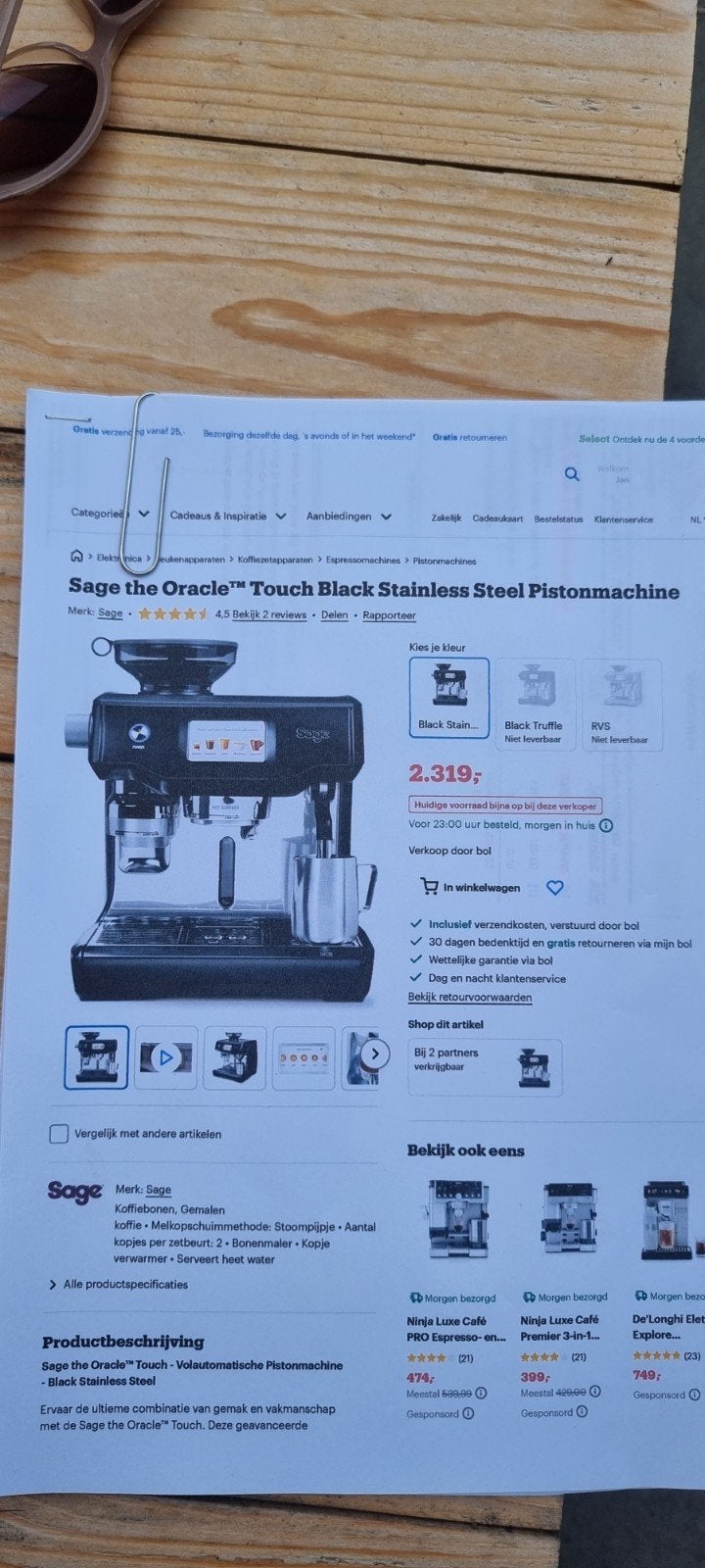 Sage the Oracle Touch Black Stainless Steel Pistonmachine, Witgoed en Apparatuur, Stoompijpje, Espresso apparaat, Ophalen of Verzenden