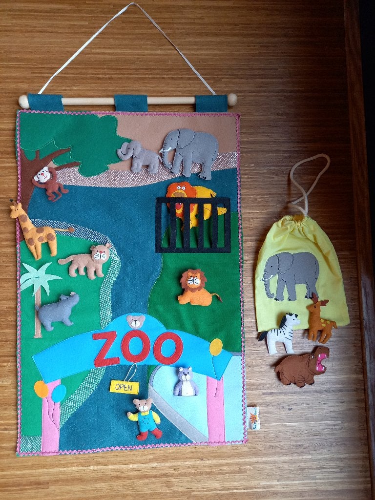 Vilten speelgoed wandkleed dierentuin, Ophalen, Gebruikt, Wanddecoratie, Ophangbaar