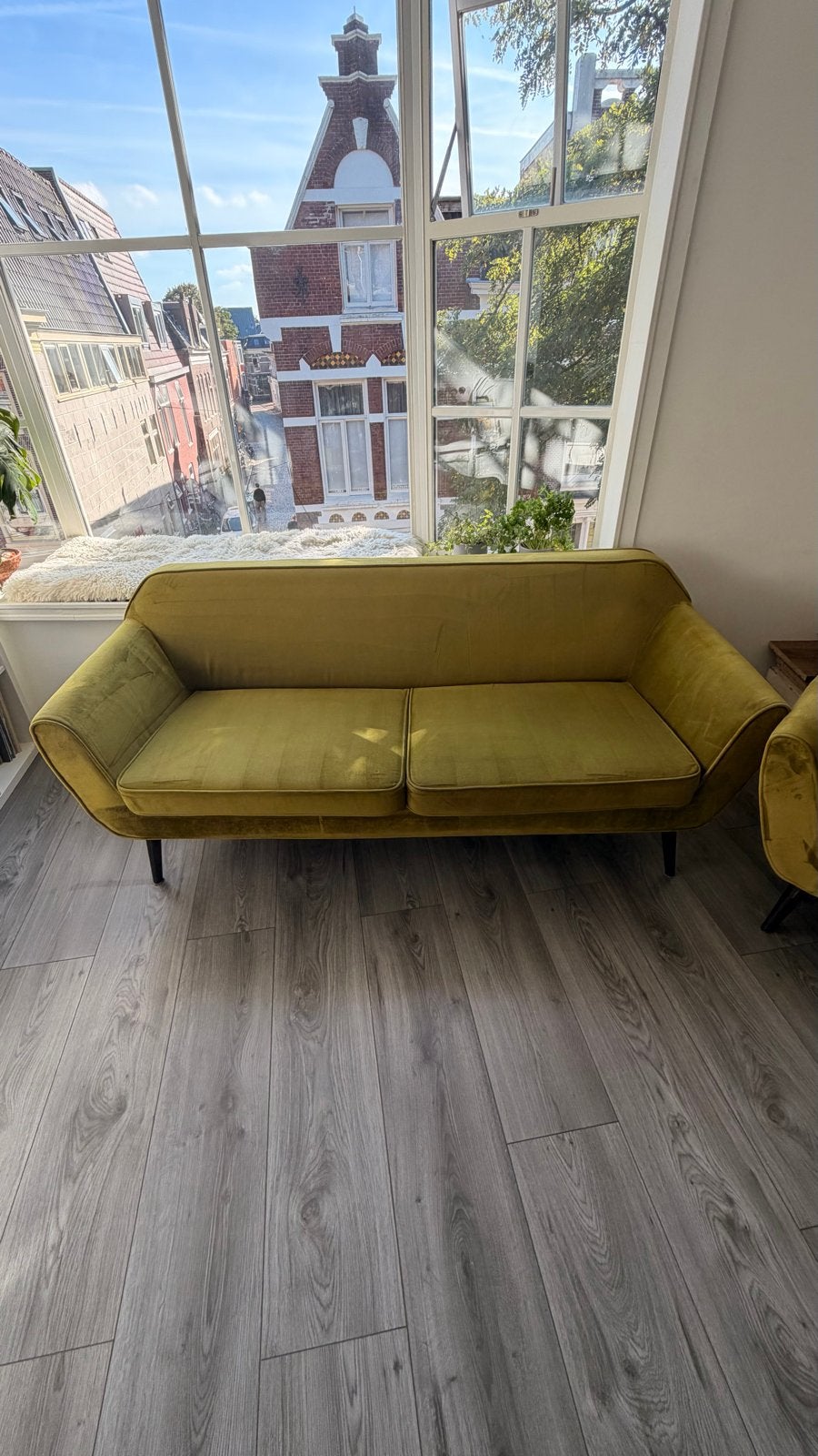Comfortabele Groene Velvet Bank - Strak Design, Gebruikt, 150 tot 200 cm, Tweepersoons, 75 tot 100 cm
