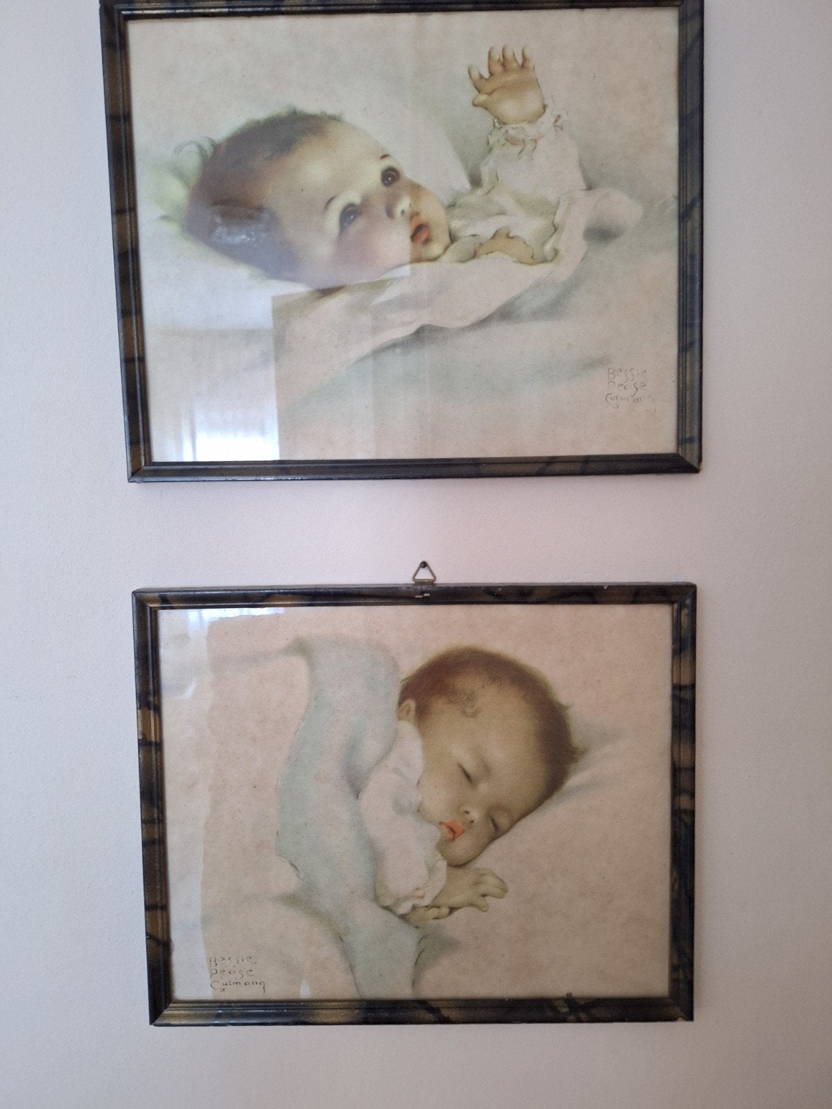 Vintage Schilderij Baby's - Ouderwets Ingelijst, Minder dan 50 cm, Gebruikt, Ophalen of Verzenden, Schilderij