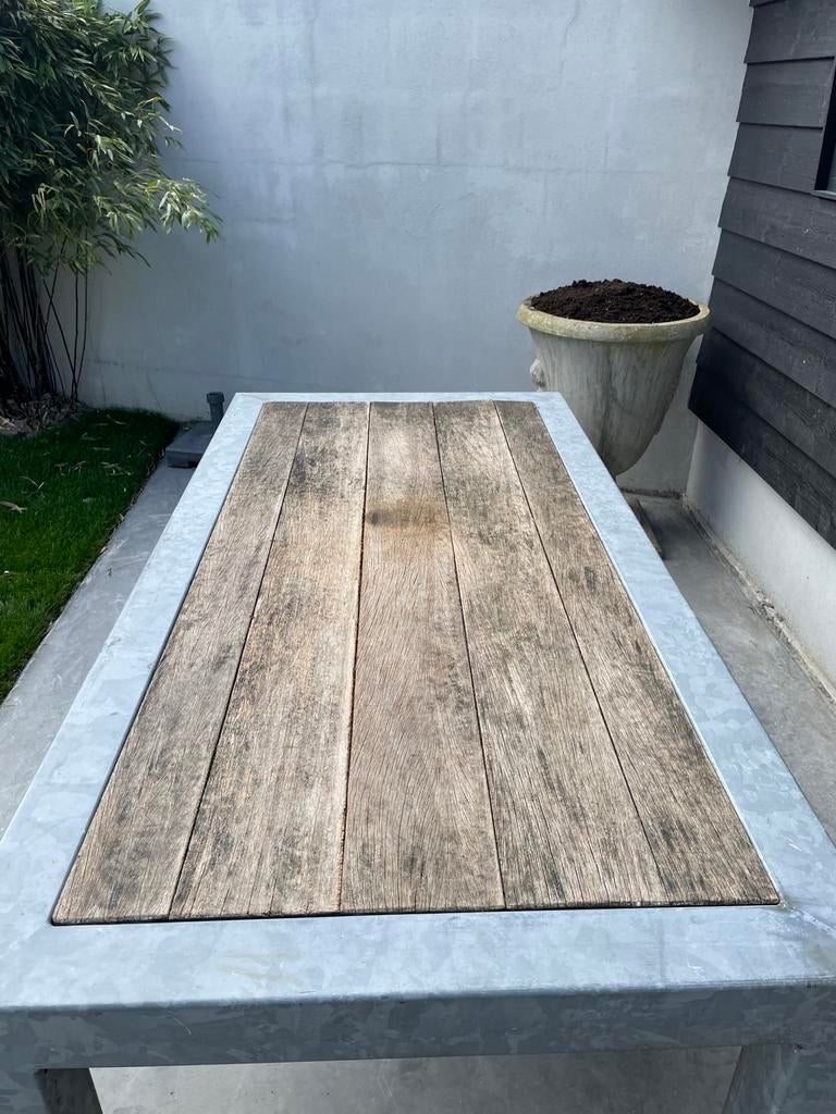 Robuuste gegalvaniseerde tuintafel, Ophalen, Gebruikt, Rechthoekig, Hout