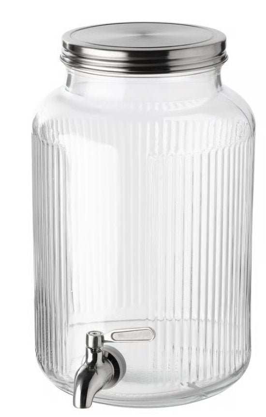 Glazen drankdispenser met tapkraan - 2x IKEA Vardagen, Ophalen, Zilver, Zo goed als nieuw, Glas