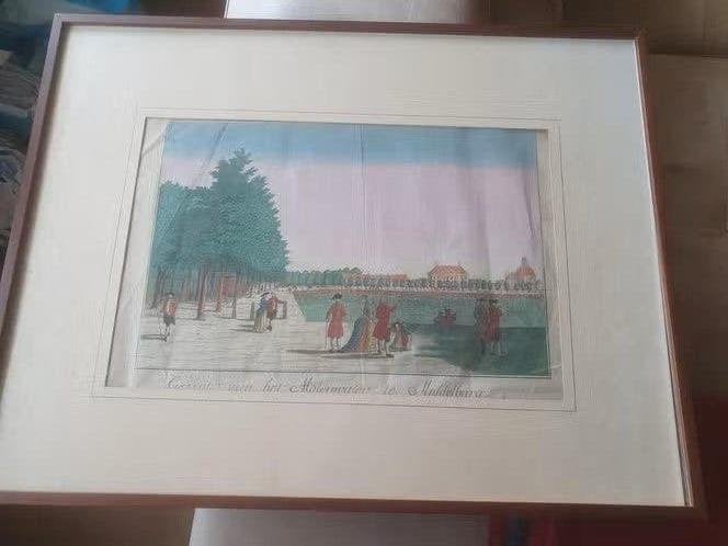 gravure gezigt Molenwater te Middelburg C G Prost 1765, Antiek en Kunst, Ophalen