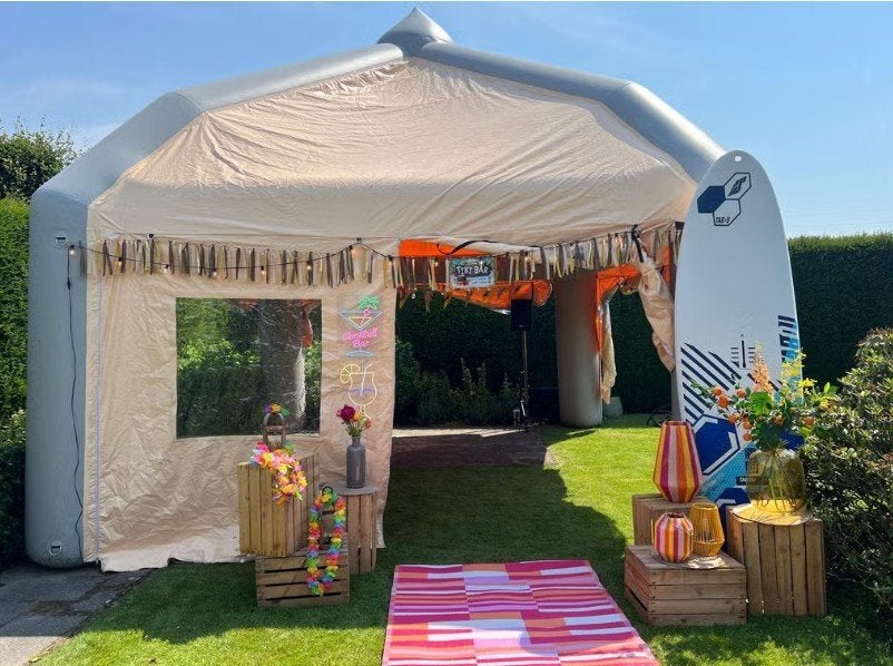 Opblaasbare Partytent huren incl plaatsen.10x5 -50-60 pers., Ophalen of Verzenden, Zo goed als nieuw, Verjaardag