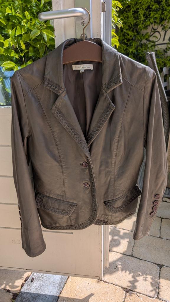 stroke kalfsleren taupe kleurig jasje 38, Kleding | Dames, Ophalen of Verzenden, Zo goed als nieuw, Maat 38/40 (M), Bruin
