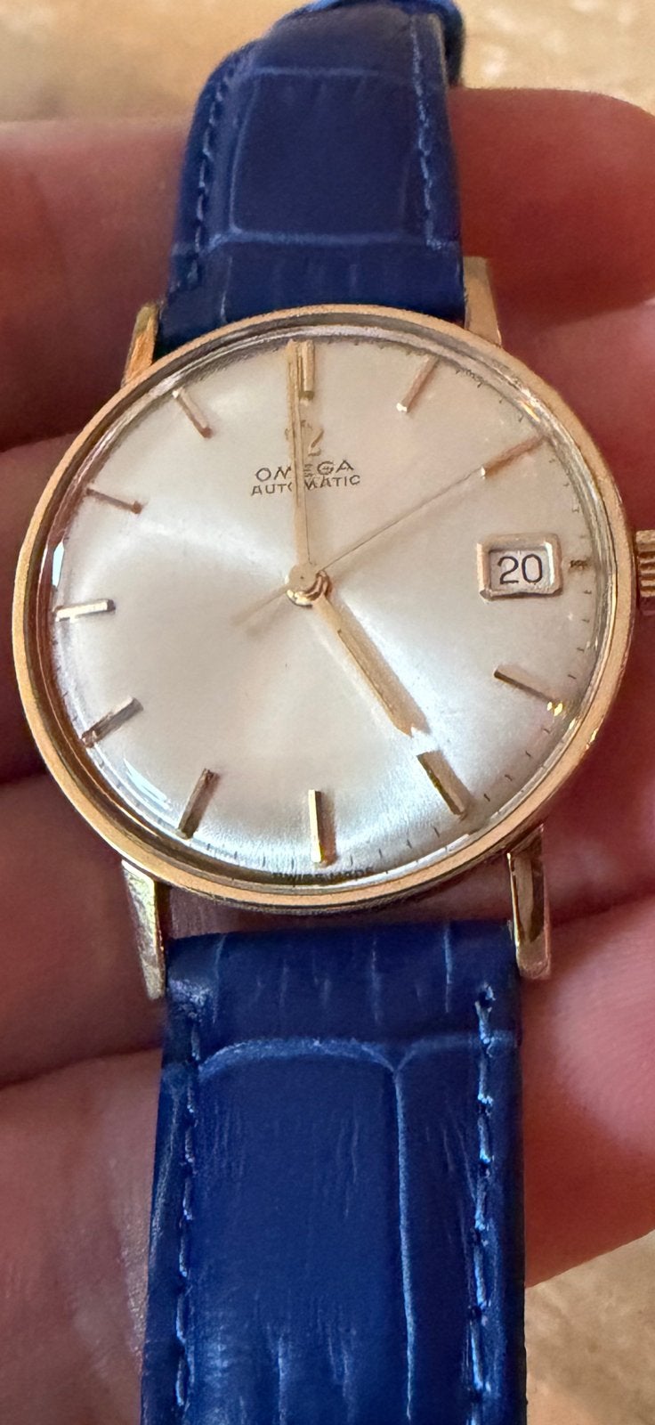 Omega heren automatic, Ophalen, Leer, Polshorloge, Zo goed als nieuw